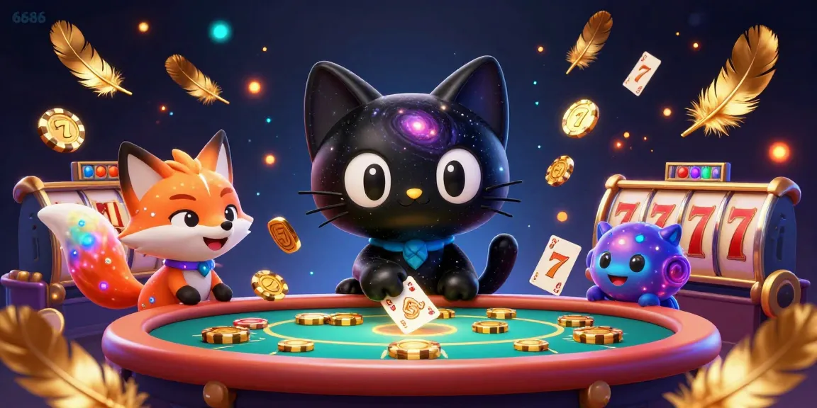Experience 6686 with a dynamic cosmic casino scene featuring a black hole cat and colorful fox.
