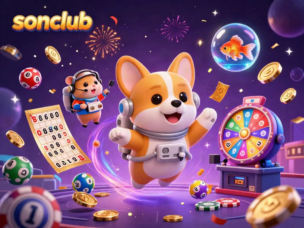 Experience the thrill at sonclub with an astronaut corgi in a vibrant casino atmosphere!