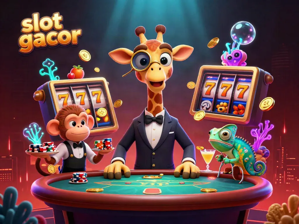 Experience exciting slot gacor wins with a vibrant scene of characters and slot machine elements.