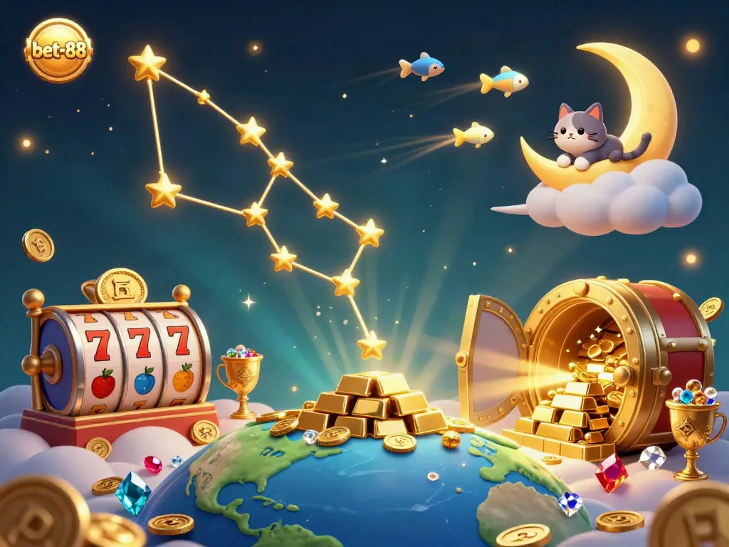 Immerse in the vibrant world of bet-88 with golden stars and dynamic casino elements.