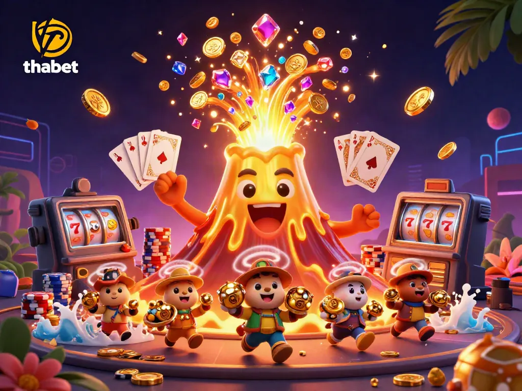 Experience high-stakes excitement with thabet's vibrant casino gaming, featuring a volcano of treasures!