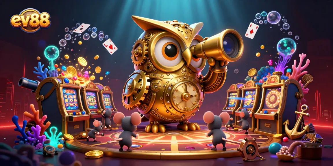 Spin to win at ev88 with a clockwork owl overseeing an exciting casino adventure!