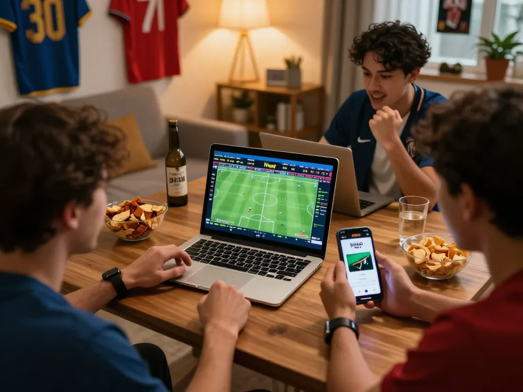 Soi kèo phạt góc action during an enthusiastic sports betting session at home.