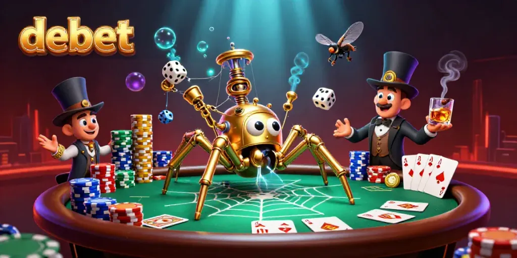 Experience thrilling gameplay at debet with a 3D steampunk spider weaving a web of poker success.
