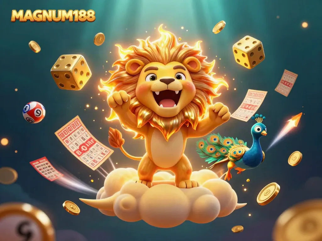 Experience the thrill of lottery betting with MAGNUM188, featuring vibrant characters and immersive lottery elements.