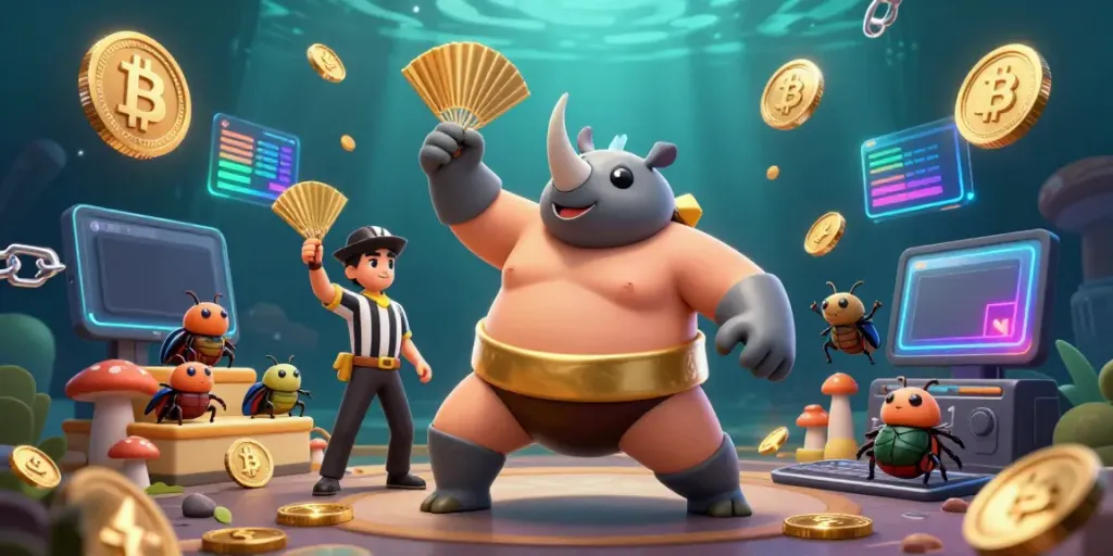 Experience the thrilling action at 9bet with a dramatic beetle sumo championship illustration.