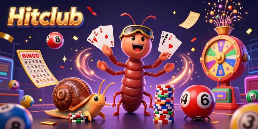Experience the thrill and excitement of Hitclub with vibrant gaming elements and dynamic characters in this lively illustration.