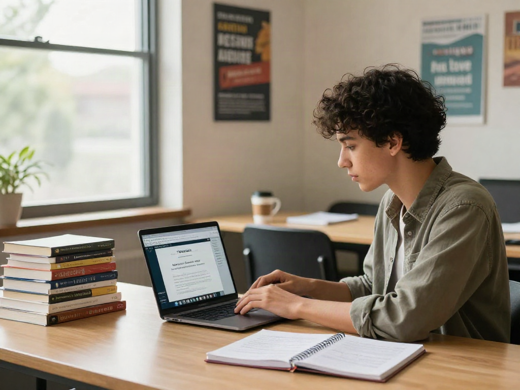 Een student die een diploma koopt HBO in een moderne studieruimte.
