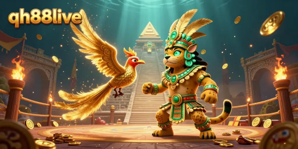 Engaging promotional scene showcasing qh88live with vibrant casino elements and dynamic characters.