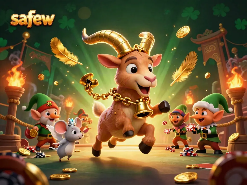 Experience safew gaming excitement with Krampus and mischievous elves in a dynamic casino scene.