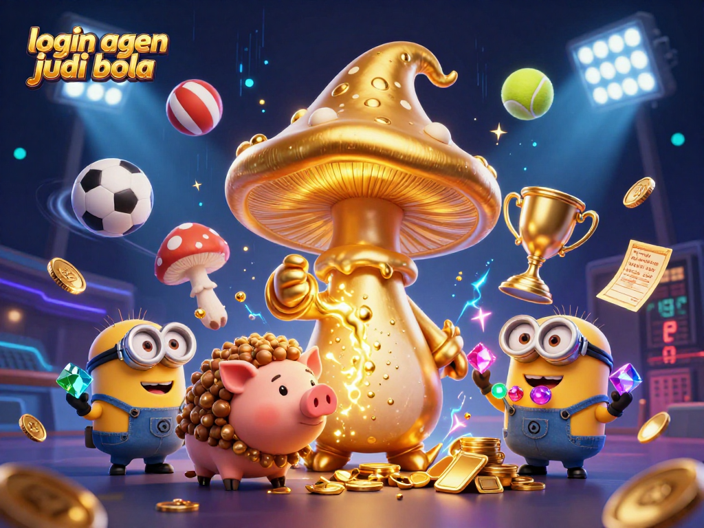 Engage in thrilling sports betting with login agen judi bola, featuring a whimsical wizard and sports elements.
