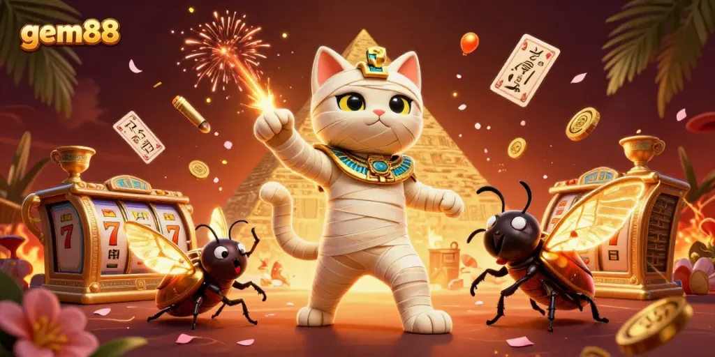 Experience thrilling wins with gem88 in this dynamic casino illustration featuring rich visuals.