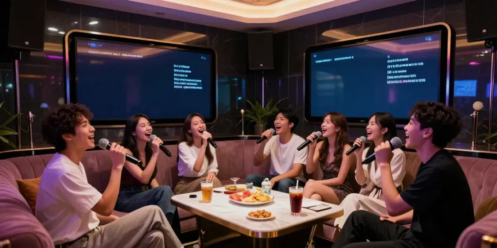 강남 달토에서 친구들과 함께 즐기는 고급스러운 노래방 모습