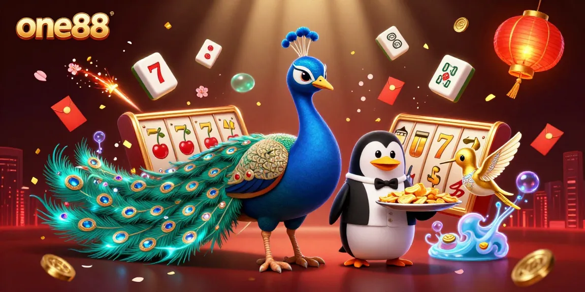 Engage in thrilling gaming with one88 as peacock and penguin present vibrant casino elements.