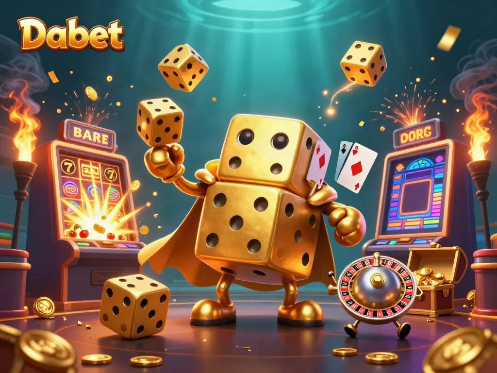 Dabet enhances your casino adventure with a vibrant illustration showcasing dynamic dice and massive jackpots.