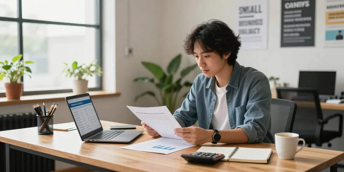 Reviewing merchant cash advance for small business application in a modern office.