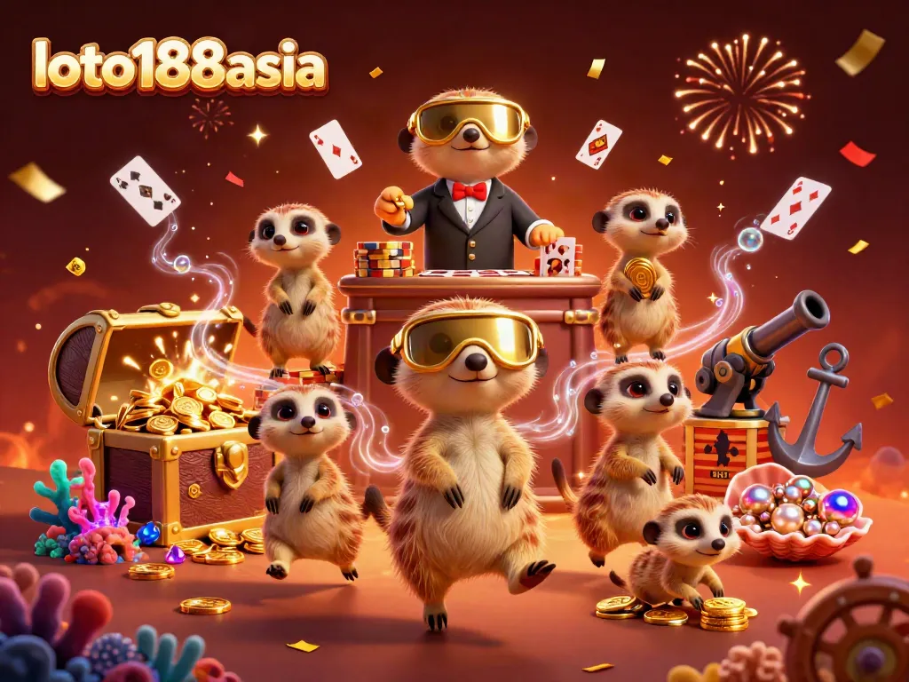 Experience the vibrant world of loto188asia with lively meerkats thriving in a colorful casino scene.