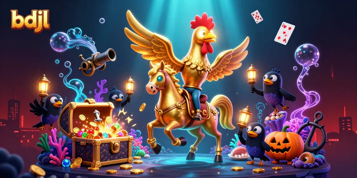 Experience bdjl's midnight casino adventure with golden rooster and treasure in vivid detail.
