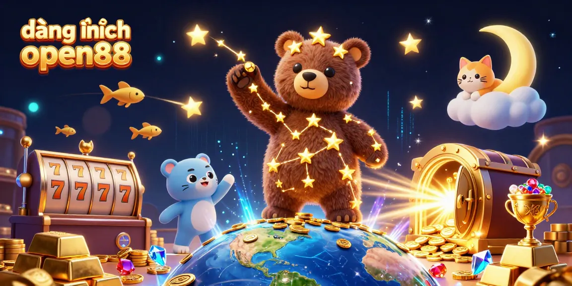 Experience đăng nhập open88 through a vibrant, dynamic casino-themed 3D illustration.
