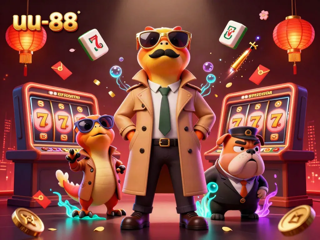 Experience the vibrant excitement of uu-88 with playful raptors at the VIP casino lounge, surrounded by dynamic game elements.