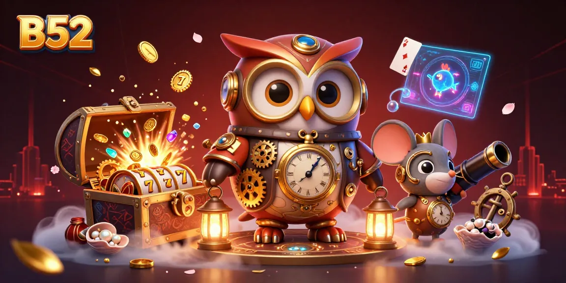 B52 gaming scene with a time-traveler owl and engaging casino elements for immersive play.