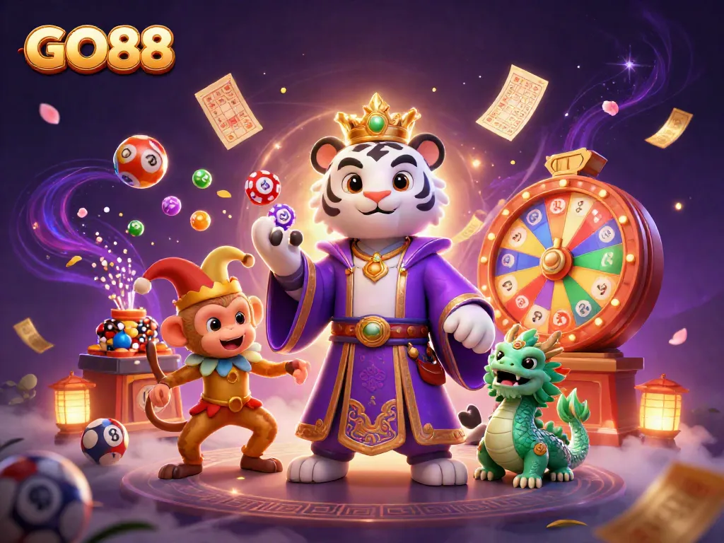 Engage in thrilling gaming experiences at GO88 with energetic, vibrant 3D illustration art.