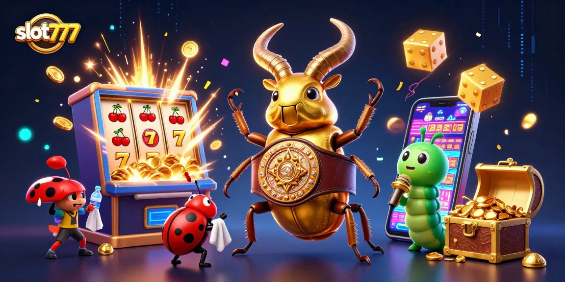 Discover the captivating action on slot777 with a dynamic scene featuring lively casino characters amidst thrilling slot gameplay.