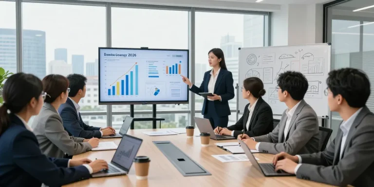 Team collaborating in a modern office to discuss business energy prices for 2026, showcasing innovation and strategy.
