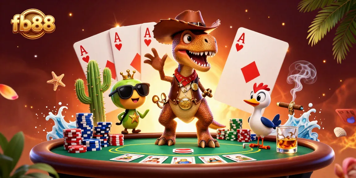 Win big at fb88 with dynamic poker action featuring cartoon characters and vibrant game elements.