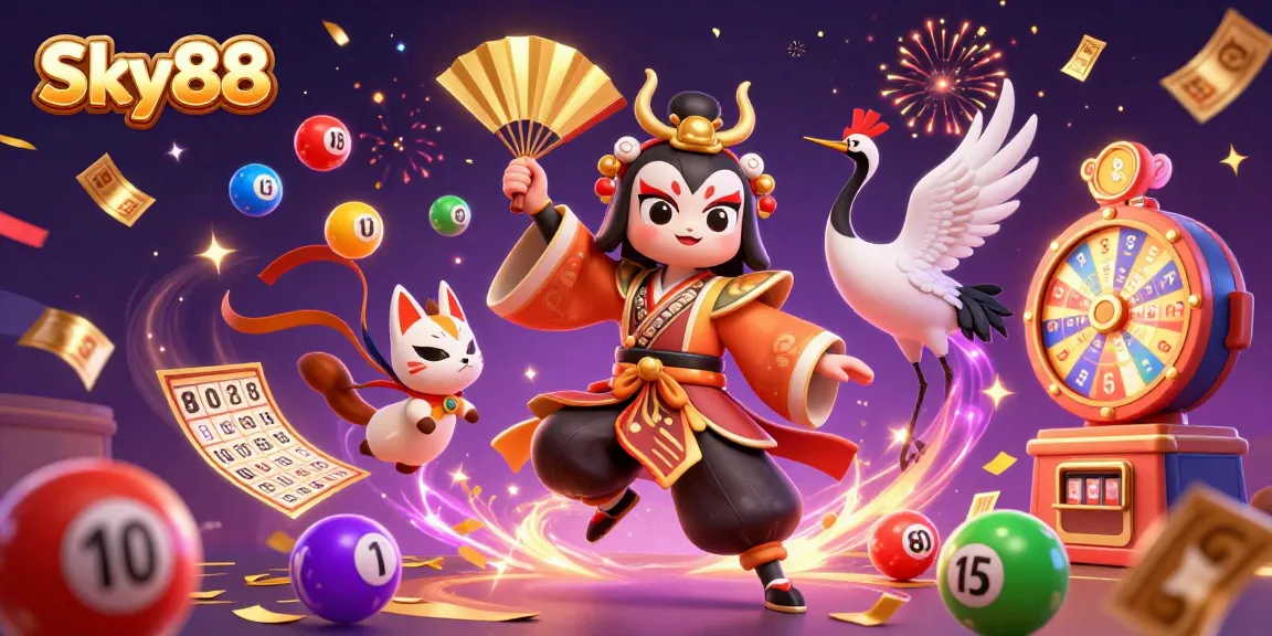 Engage with thrilling Sky88 gaming experiences featuring dynamic lottery visuals and vibrant casino elements.