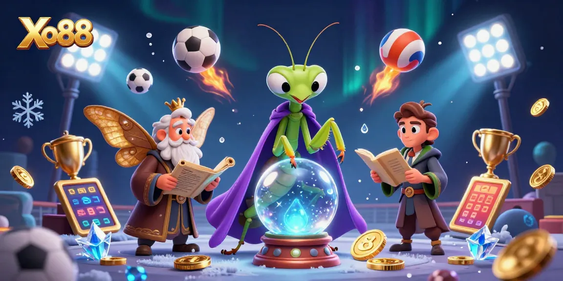 Xo88 engages players with a vibrant 3D illustration of a fortune teller and sports-themed elements.