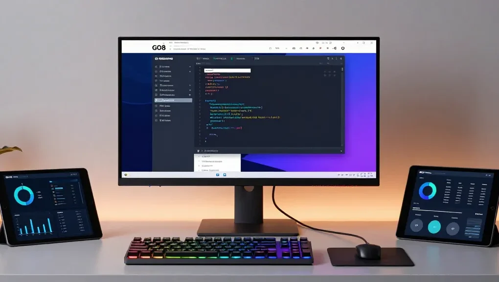 GO8 digital platform showcased in a modern developer workspace with innovative software development tools.