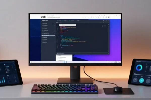 GO8 digital platform showcased in a modern developer workspace with innovative software development tools.