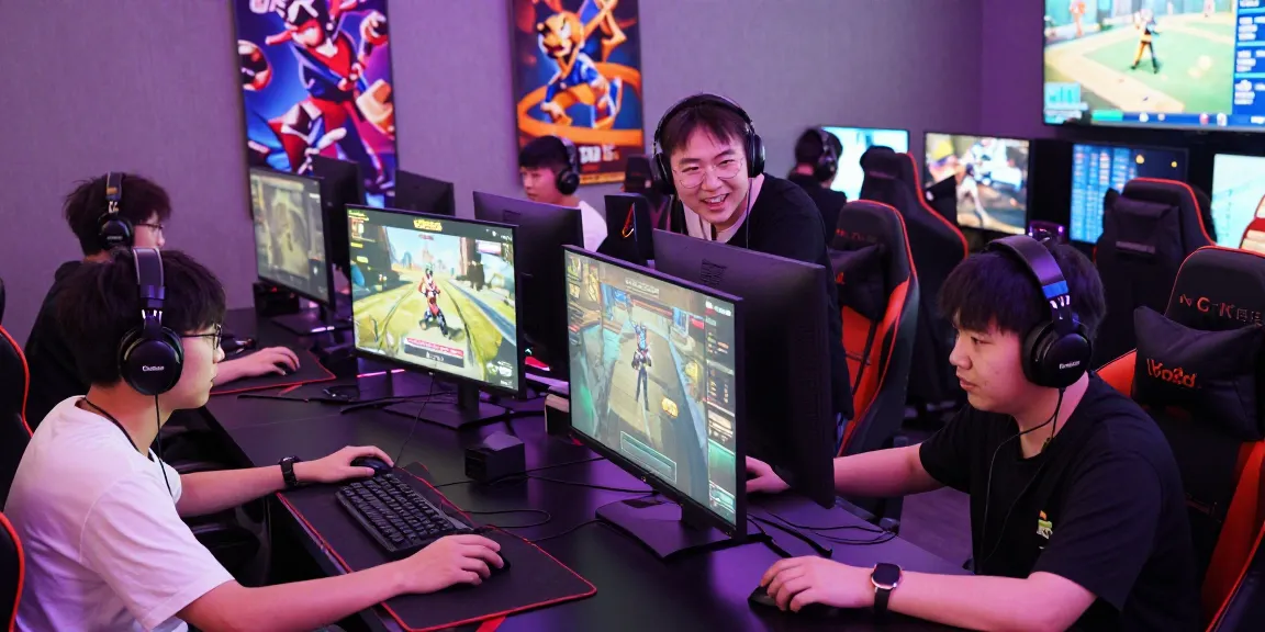 Exciting gaming scene with players at Yo88 enjoying vibrant online games with colorful accessories and lively atmosphere.
