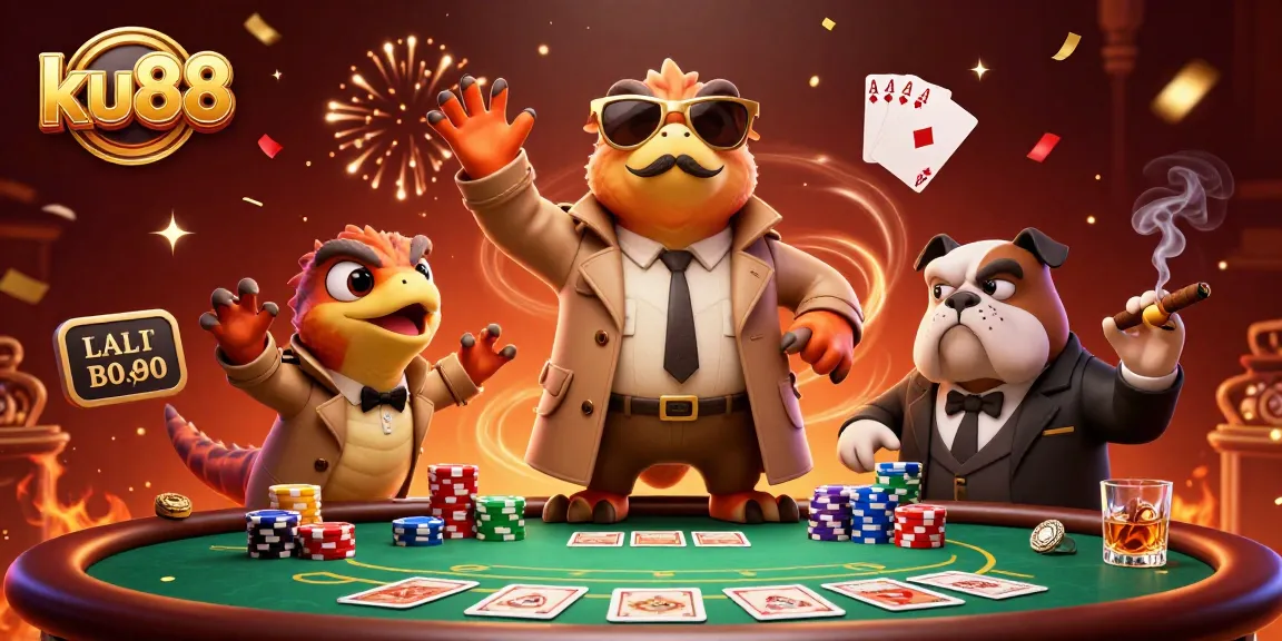 Engage with ku88 with raptors in disguise at a lively casino scene full of poker action.