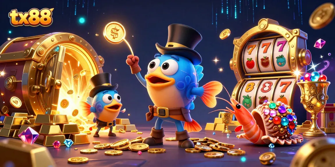 Win big at tx88 with vibrant cartoon characters in an exciting slots scene.
