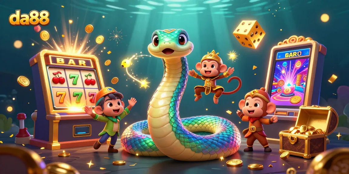 Spin to win at da88 with an enchanting casino scene featuring a rainbow serpent and all-star gaming elements.