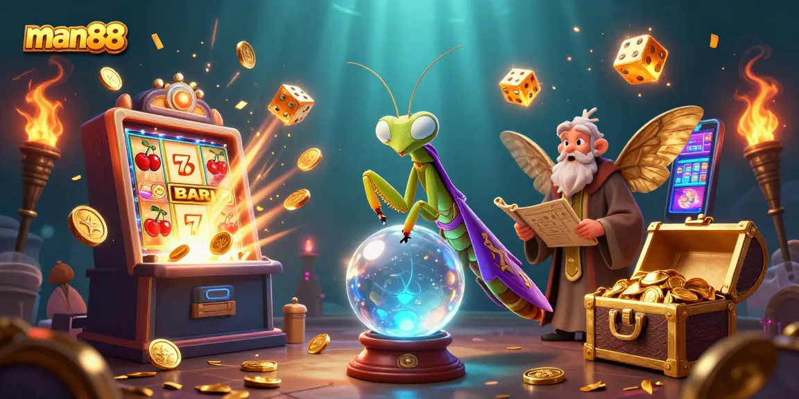 Experience man88's magical casino world with a fortune teller, moth librarian, and dynamic game elements.