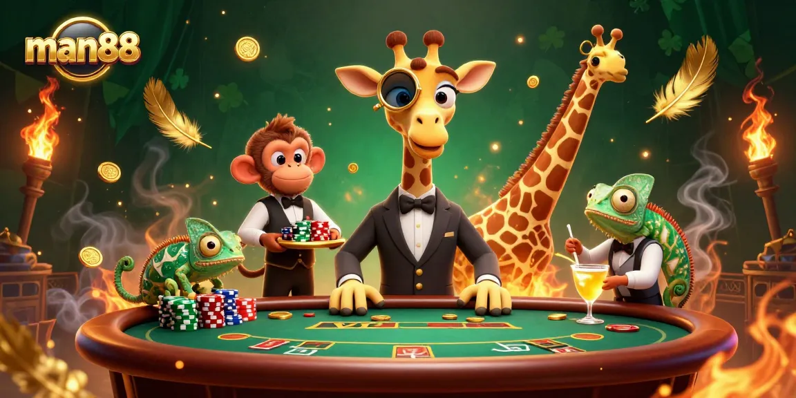 Experience thrilling poker action with man88's high-roller giraffe and charming characters.