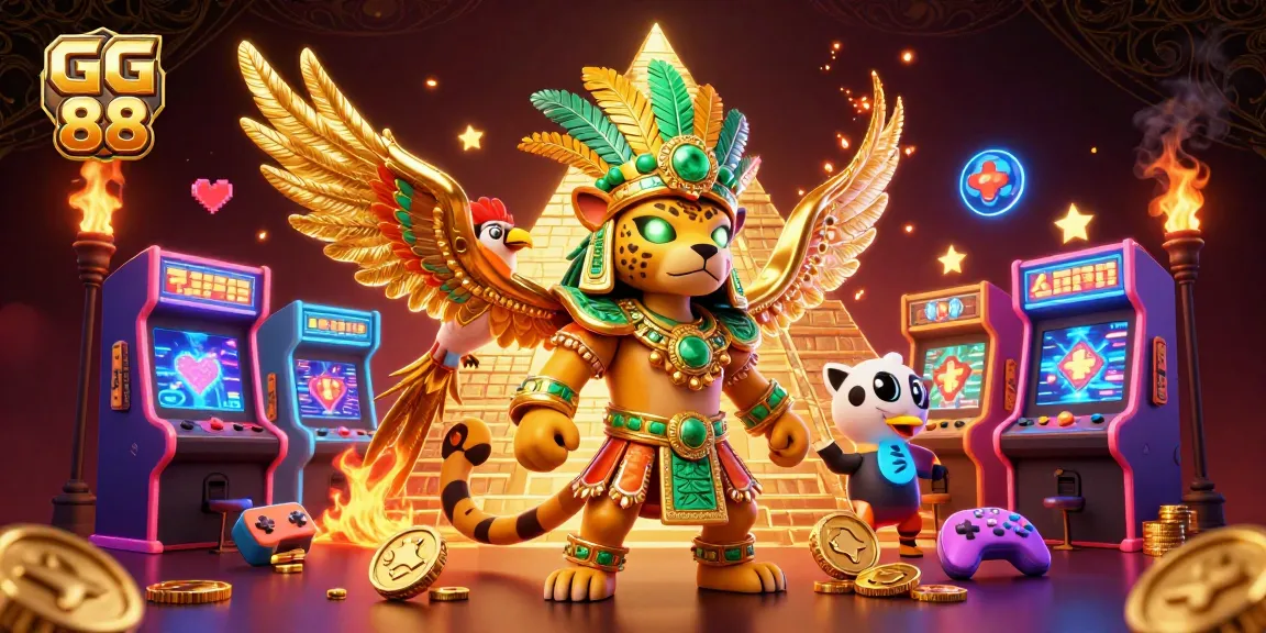 Experience the thrill of GG 88 with a vibrant casino-themed illustration featuring unique characters and gaming elements.