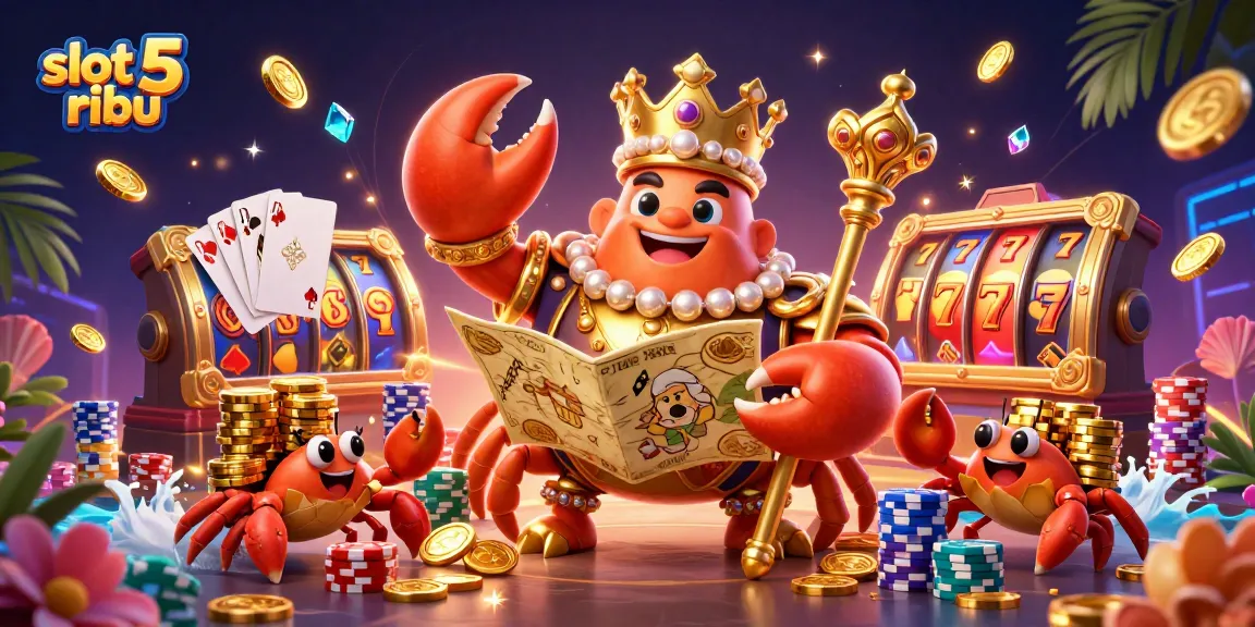 Engage in slot 5 ribu action with a golden crab emperor surrounded by rich casino elements.