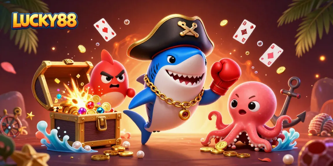 Play and win with LUCKY88 in this vibrant and energy-filled 3D gambling scene featuring lively characters.